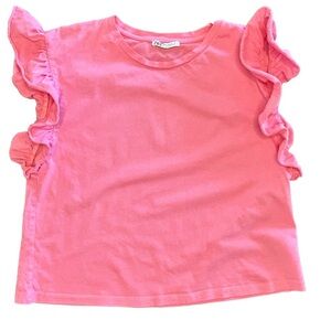 Zara relaxed bubble gum pink Barbiecore ruffle sleeve tee minimalist simple M
